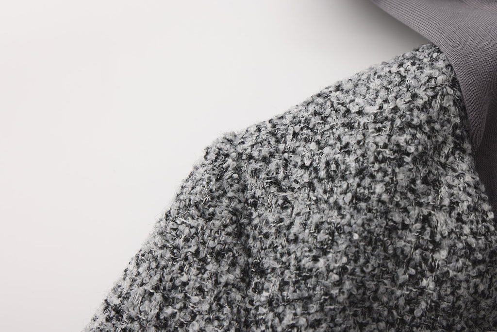 Gray Detachable Square-Necked Tweed Coat