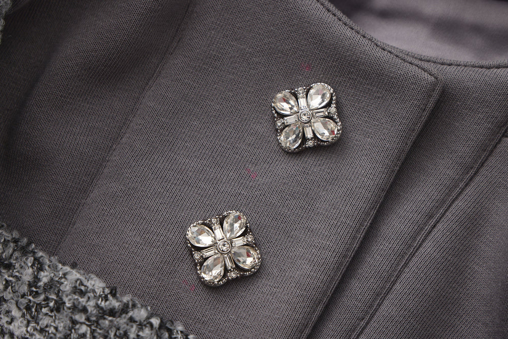 Gray Detachable Square-Necked Tweed Coat