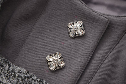 Gray Detachable Square-Necked Tweed Coat