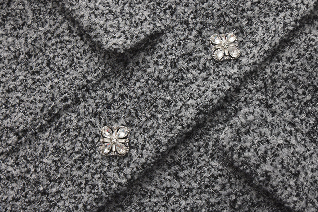 Gray Detachable Square-Necked Tweed Coat