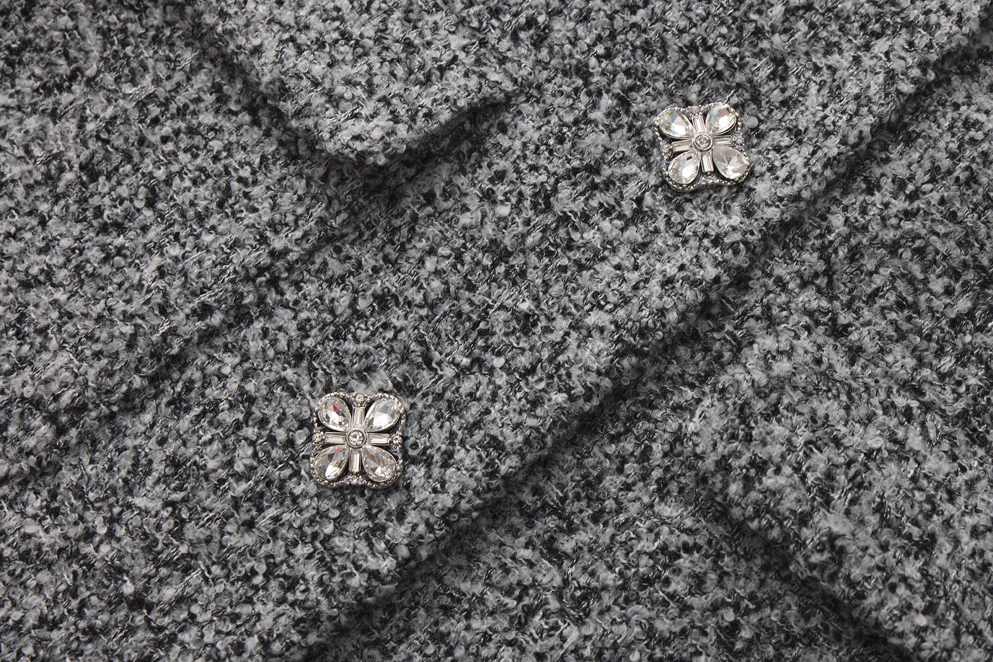 Gray Detachable Square-Necked Tweed Coat