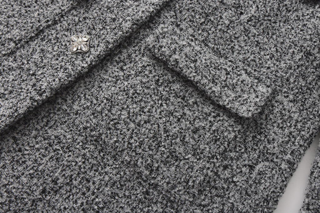 Gray Detachable Square-Necked Tweed Coat