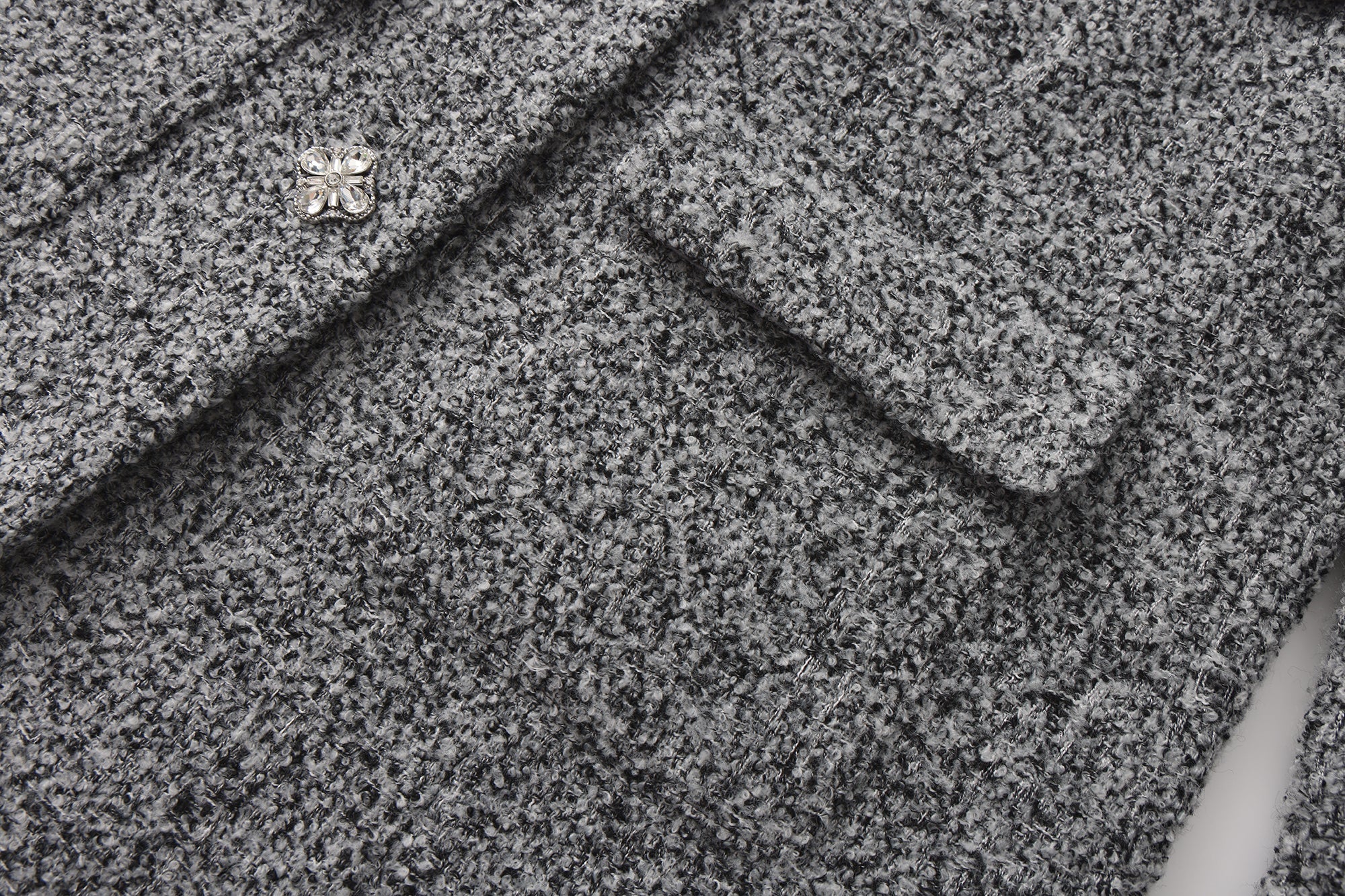 Gray Detachable Square-Necked Tweed Coat