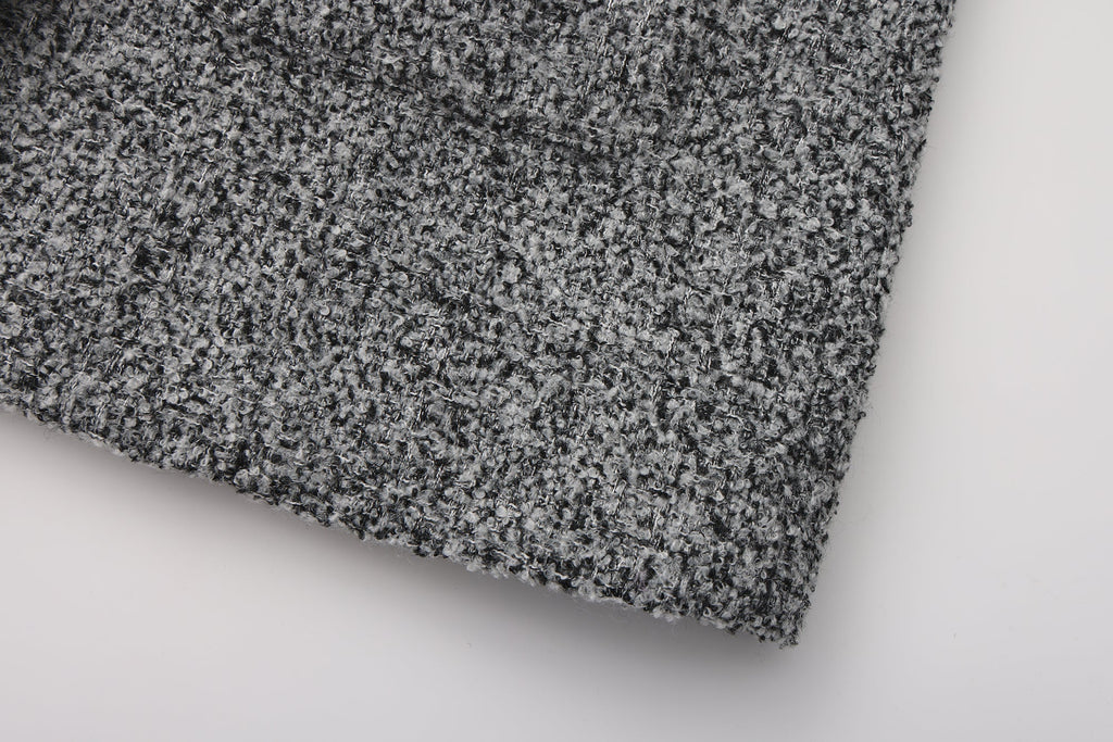 Gray Detachable Square-Necked Tweed Coat