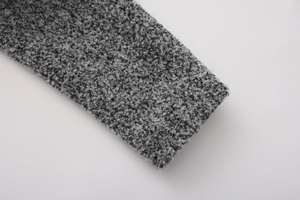 Gray Detachable Square-Necked Tweed Coat