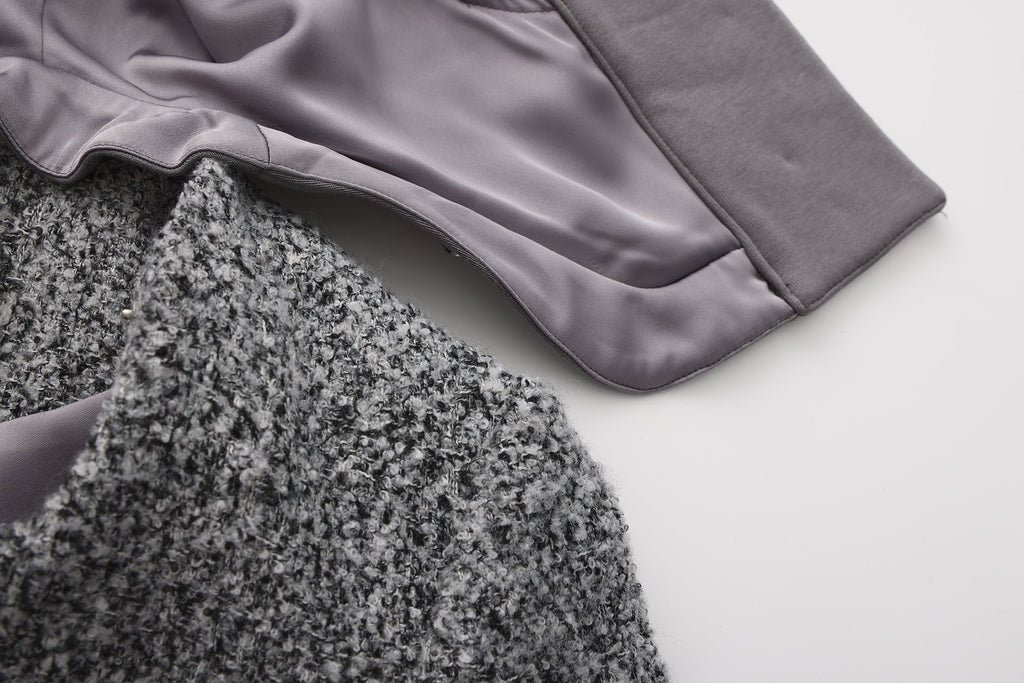 Gray Detachable Square-Necked Tweed Coat