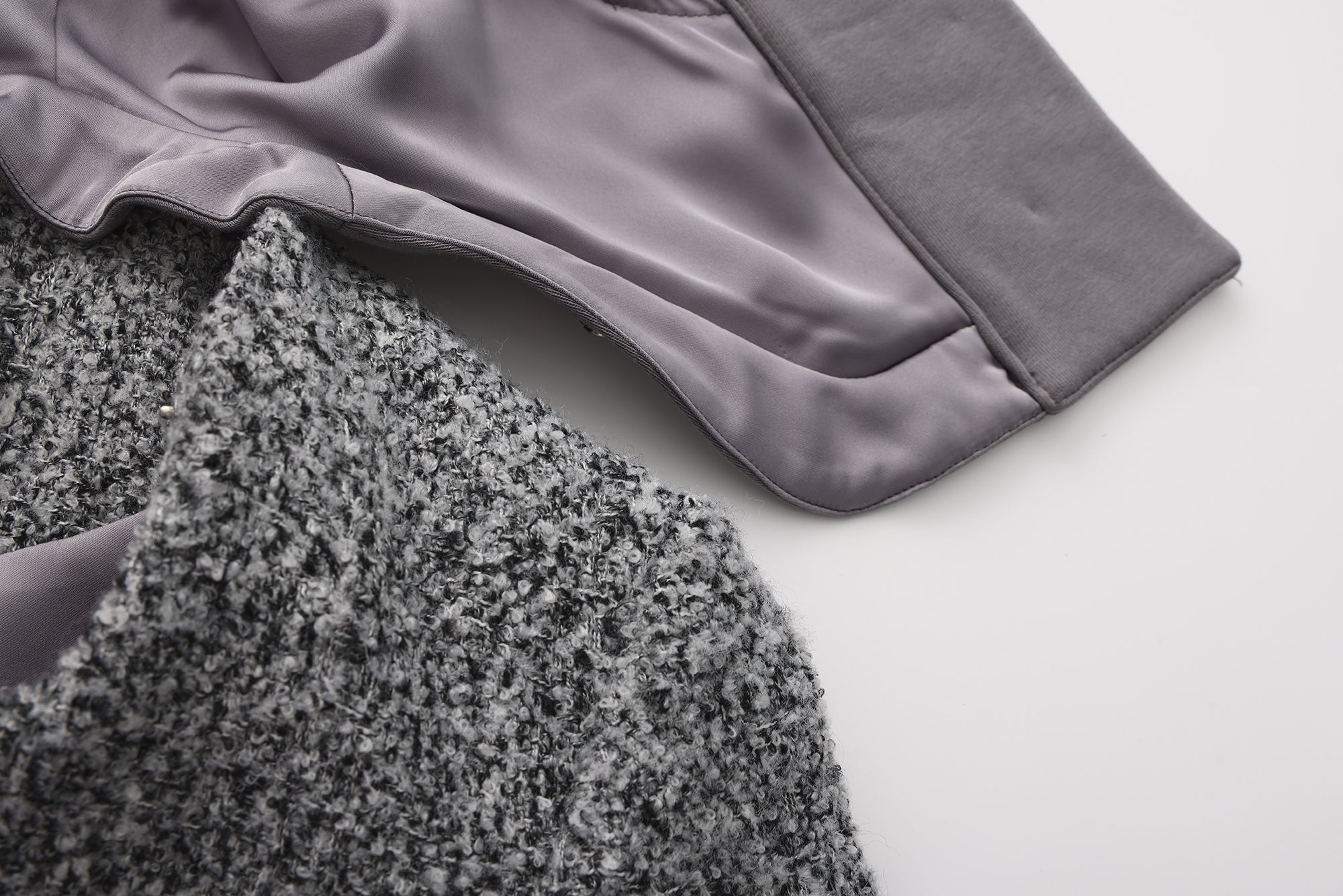 Gray Detachable Square-Necked Tweed Coat