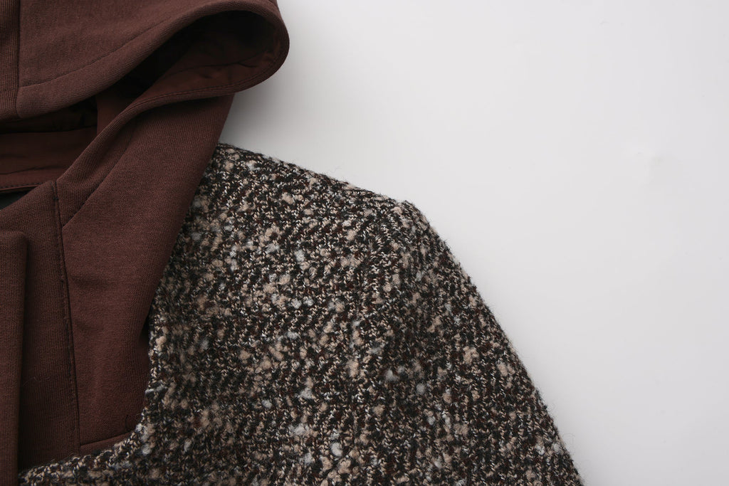 Brown Detachable Square-Necked Tweed Coat