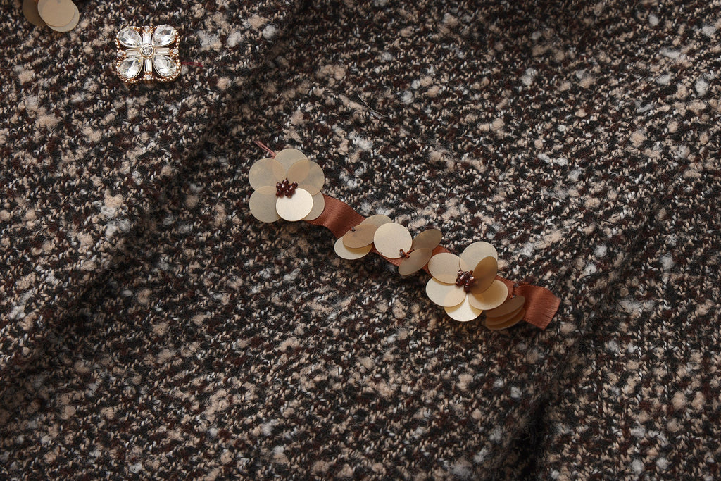 Brown Detachable Square-Necked Tweed Coat