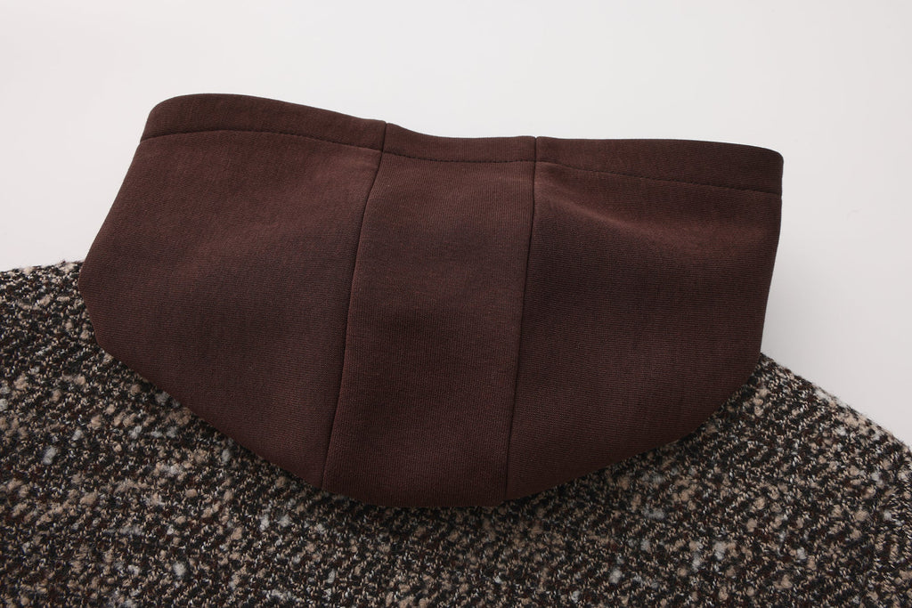 Brown Detachable Square-Necked Tweed Coat