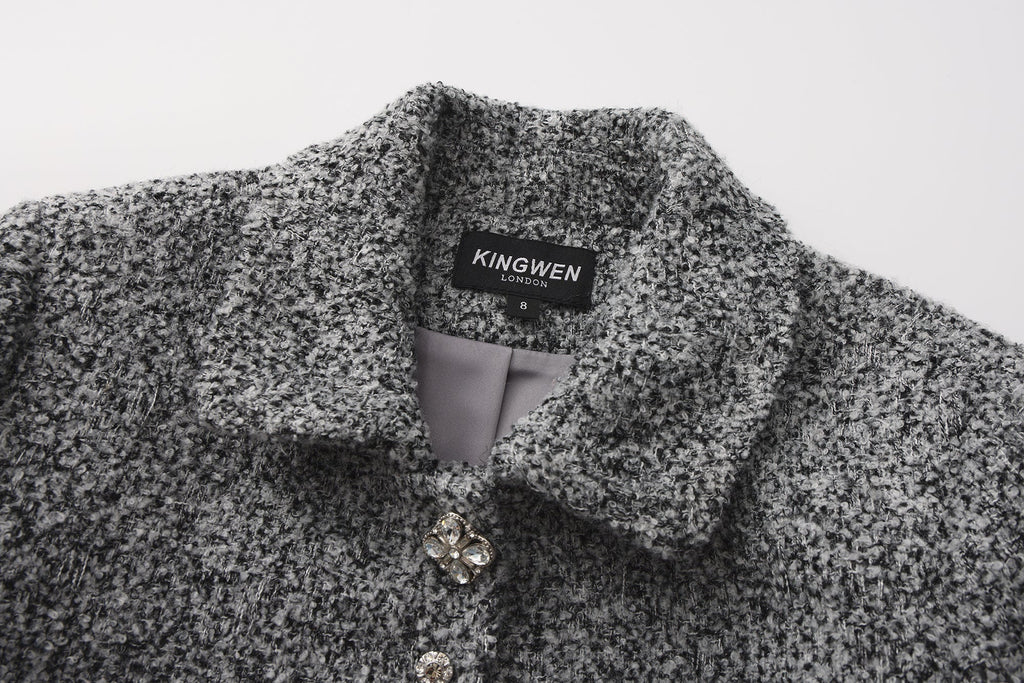 Gray Collar Looped Woolen Coat
