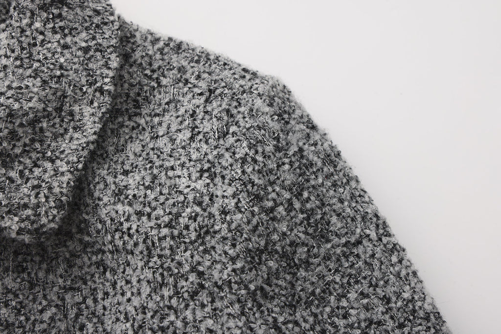 Gray Collar Looped Woolen Coat