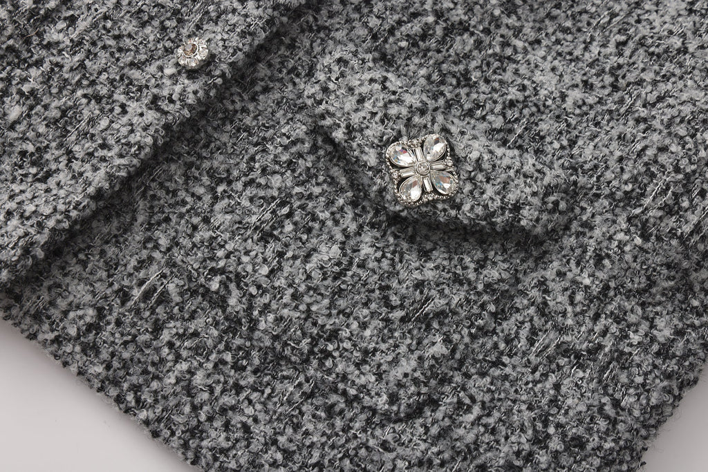 Gray Collar Looped Woolen Coat