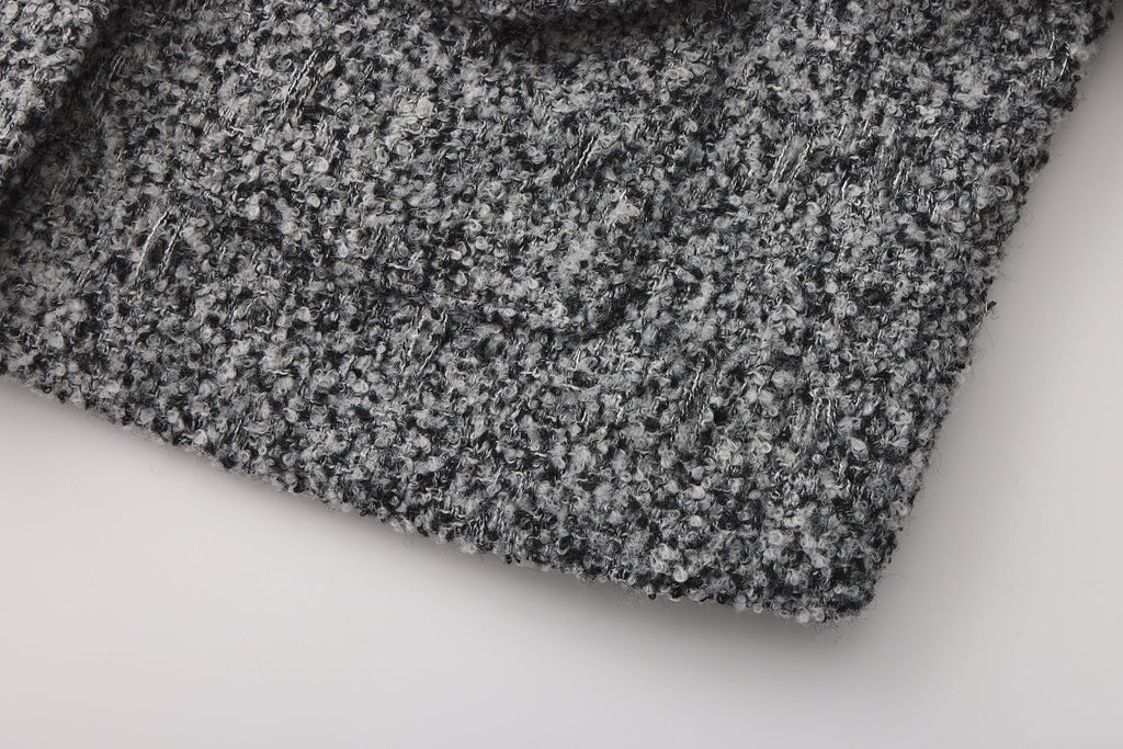 Gray Collar Looped Woolen Coat