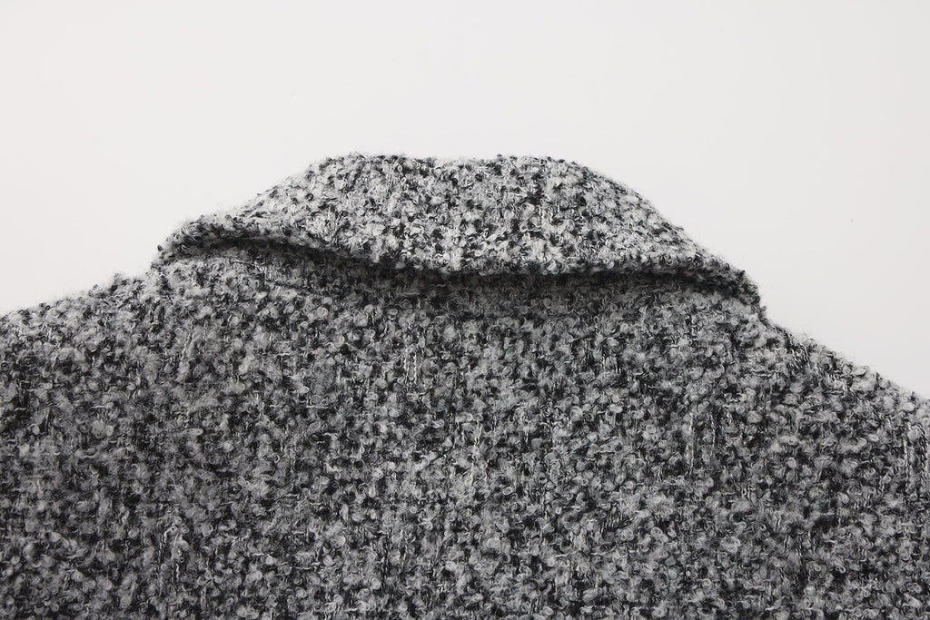 Gray Collar Looped Woolen Coat