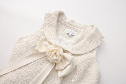 White Tweed Pleated Dress