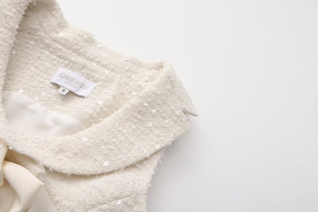 White Tweed Pleated Dress