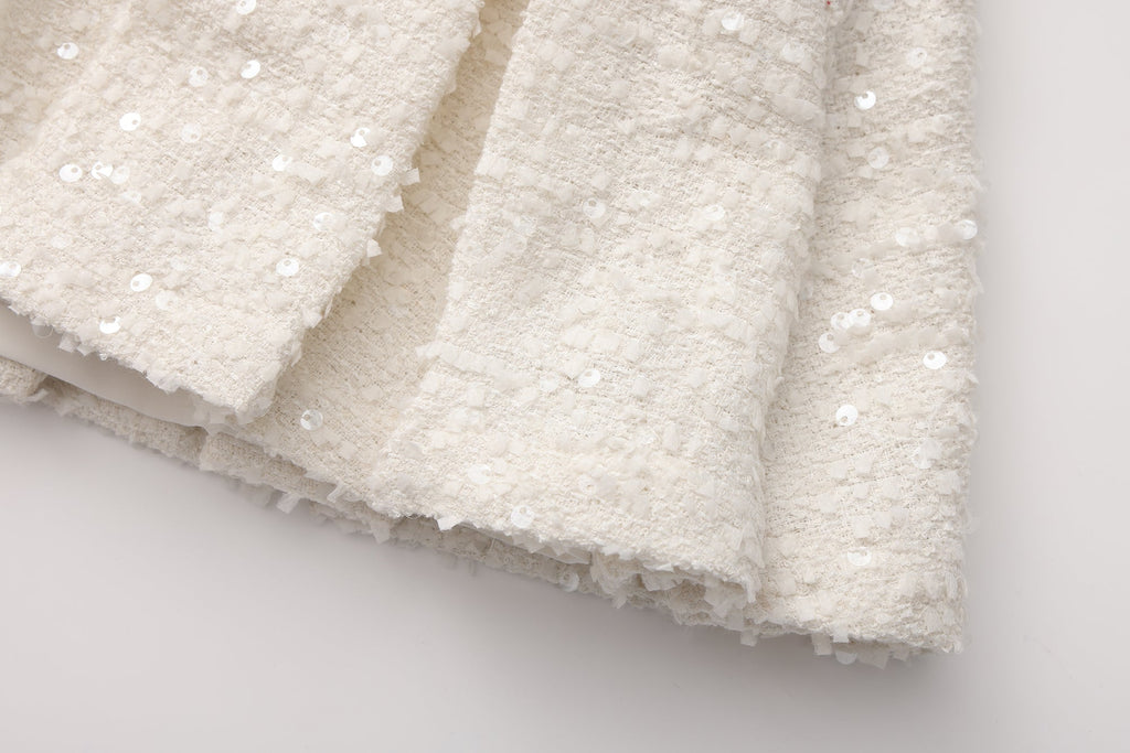 White Tweed Pleated Dress