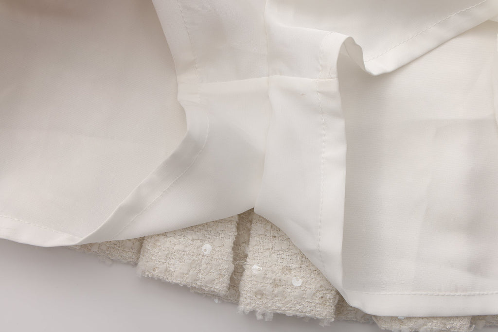 White Tweed Pleated Dress