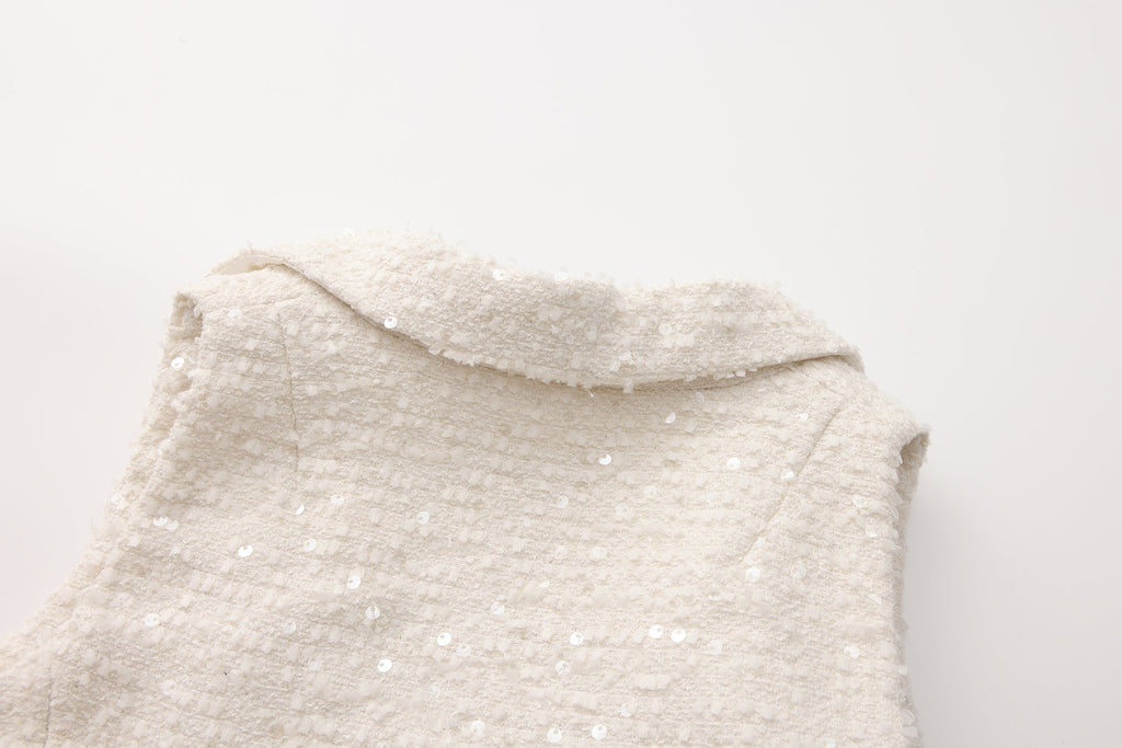 White Tweed Pleated Dress