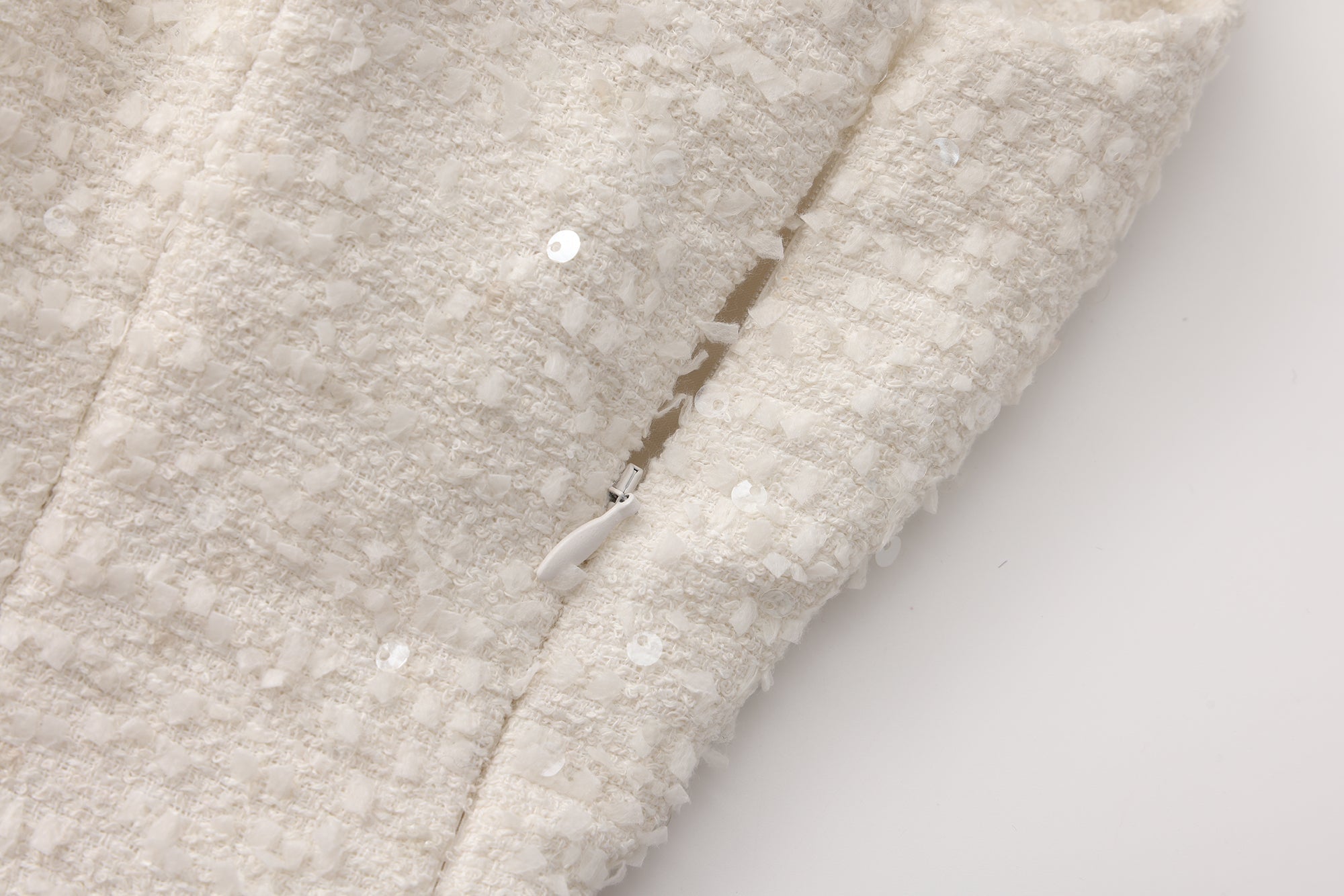 White Tweed Pleated Dress