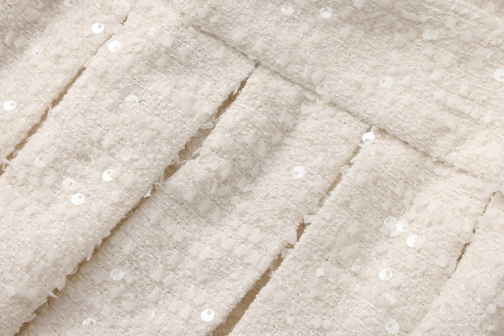 White Tweed Pleated Dress