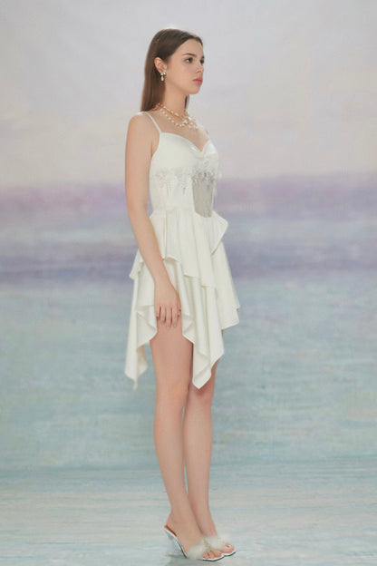 WHITE SANTINE LACE DRESS
