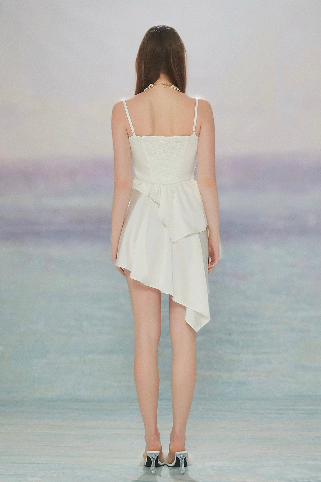 WHITE SANTINE LACE DRESS