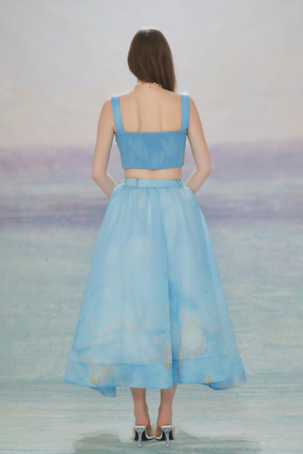 BLUE PRINTED TOP & PARASOL SKIRT