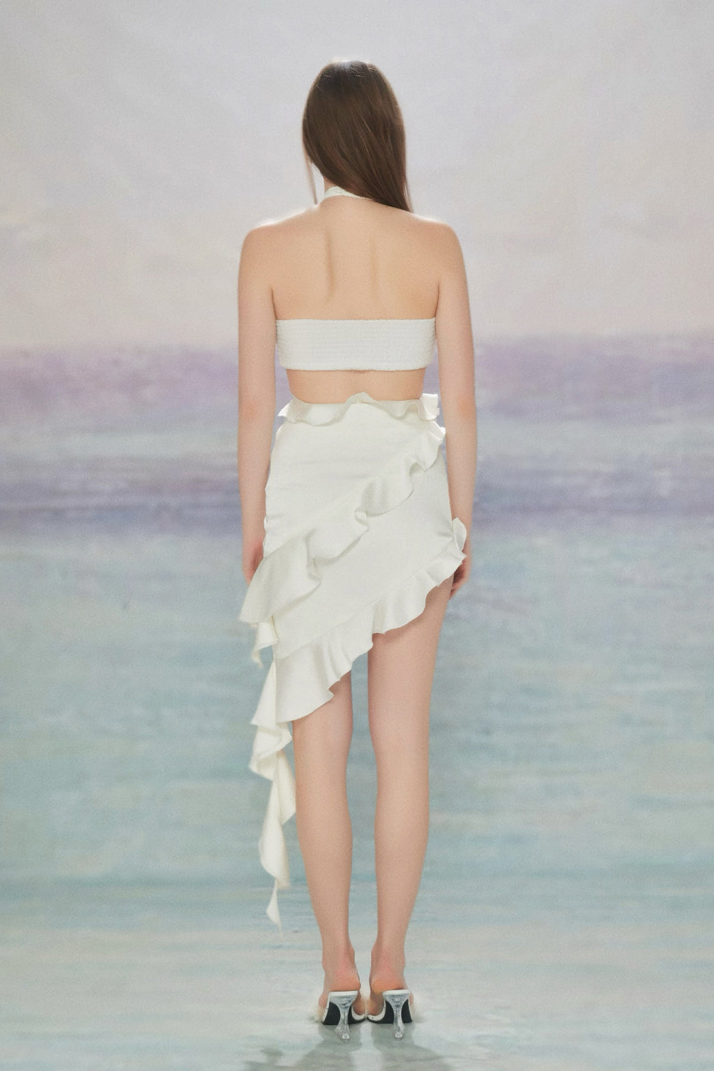 WHITE SANTIN HALTER DRESS