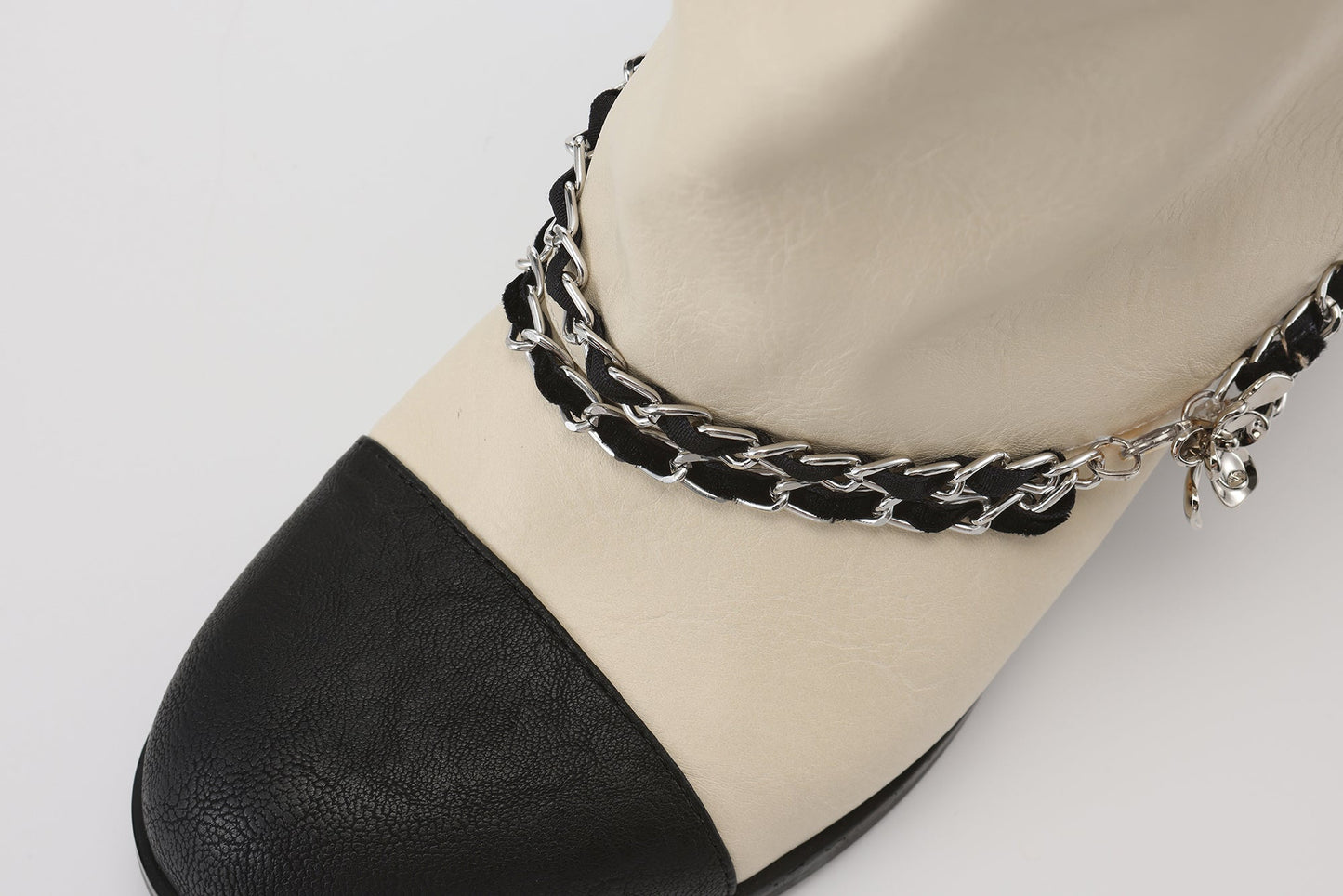 White Metal-Buckled Knee-High Boots