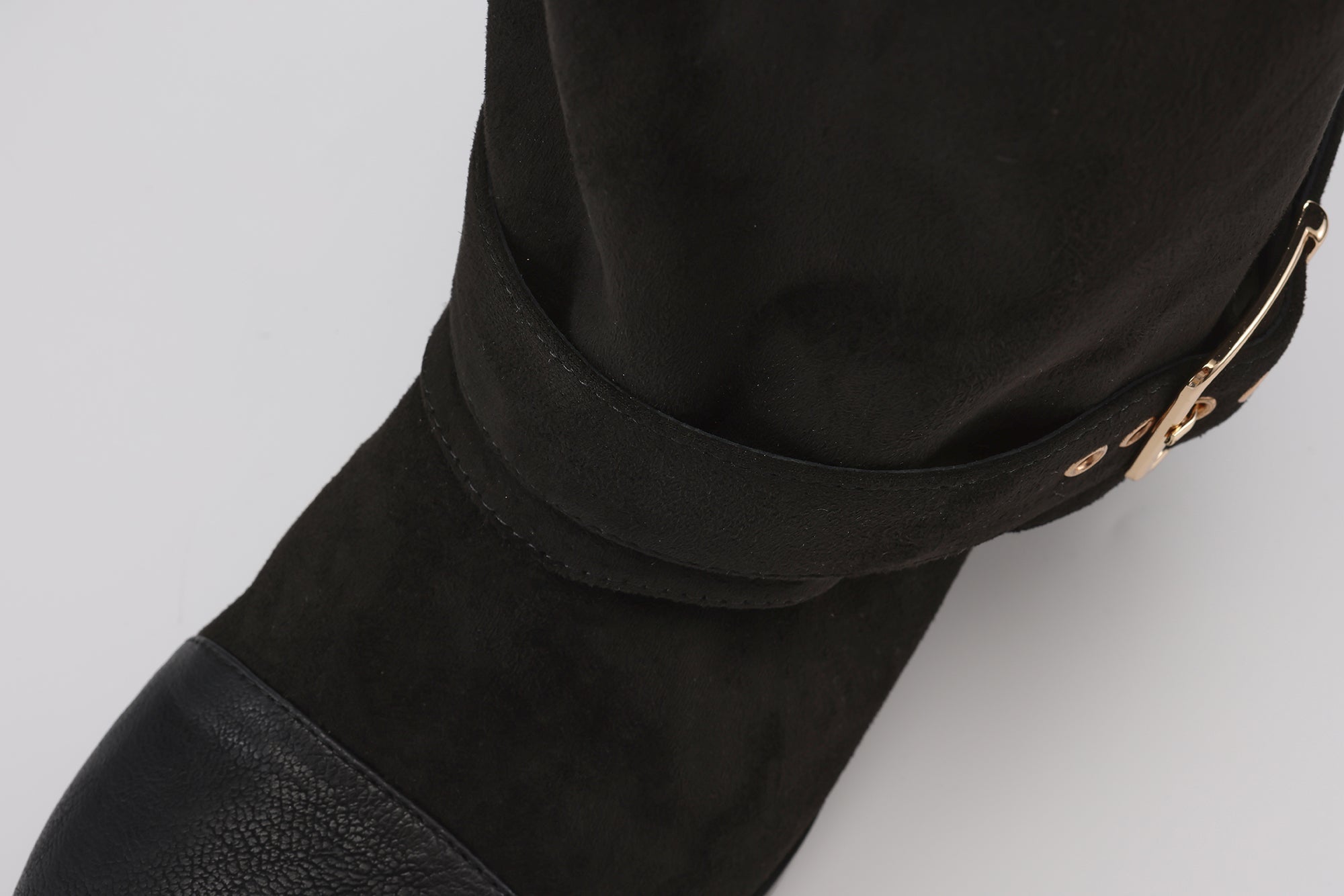 Black Metal-Buckled Knee-High Boots