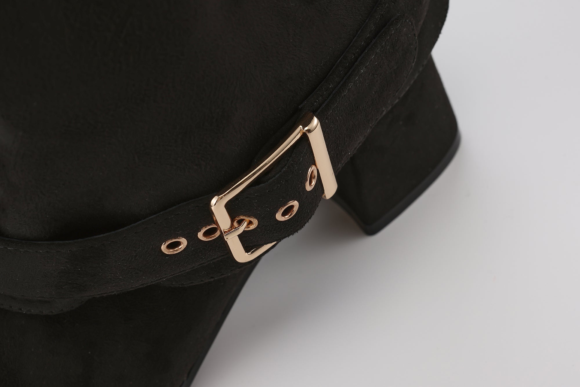 Black Metal-Buckled Knee-High Boots