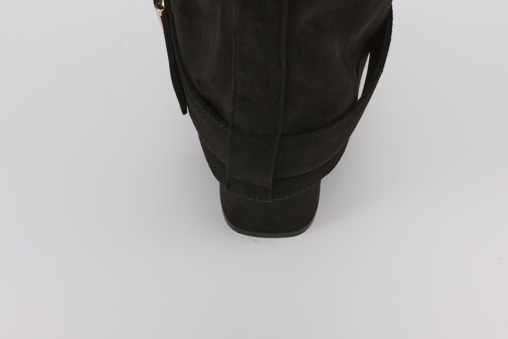 Black Metal-Buckled Knee-High Boots