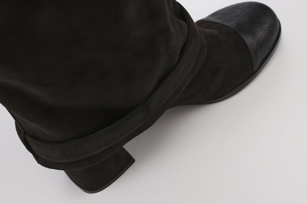 Black Metal-Buckled Knee-High Boots