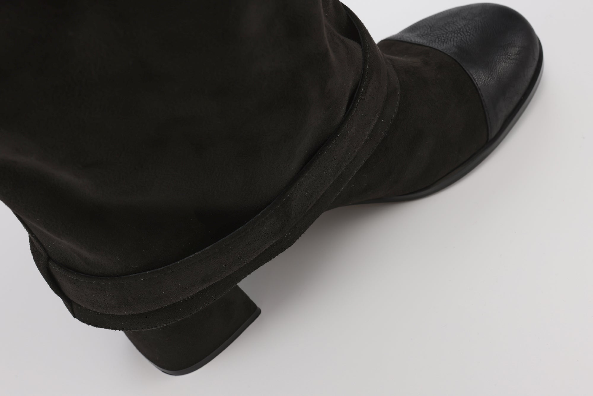 Black Metal-Buckled Knee-High Boots