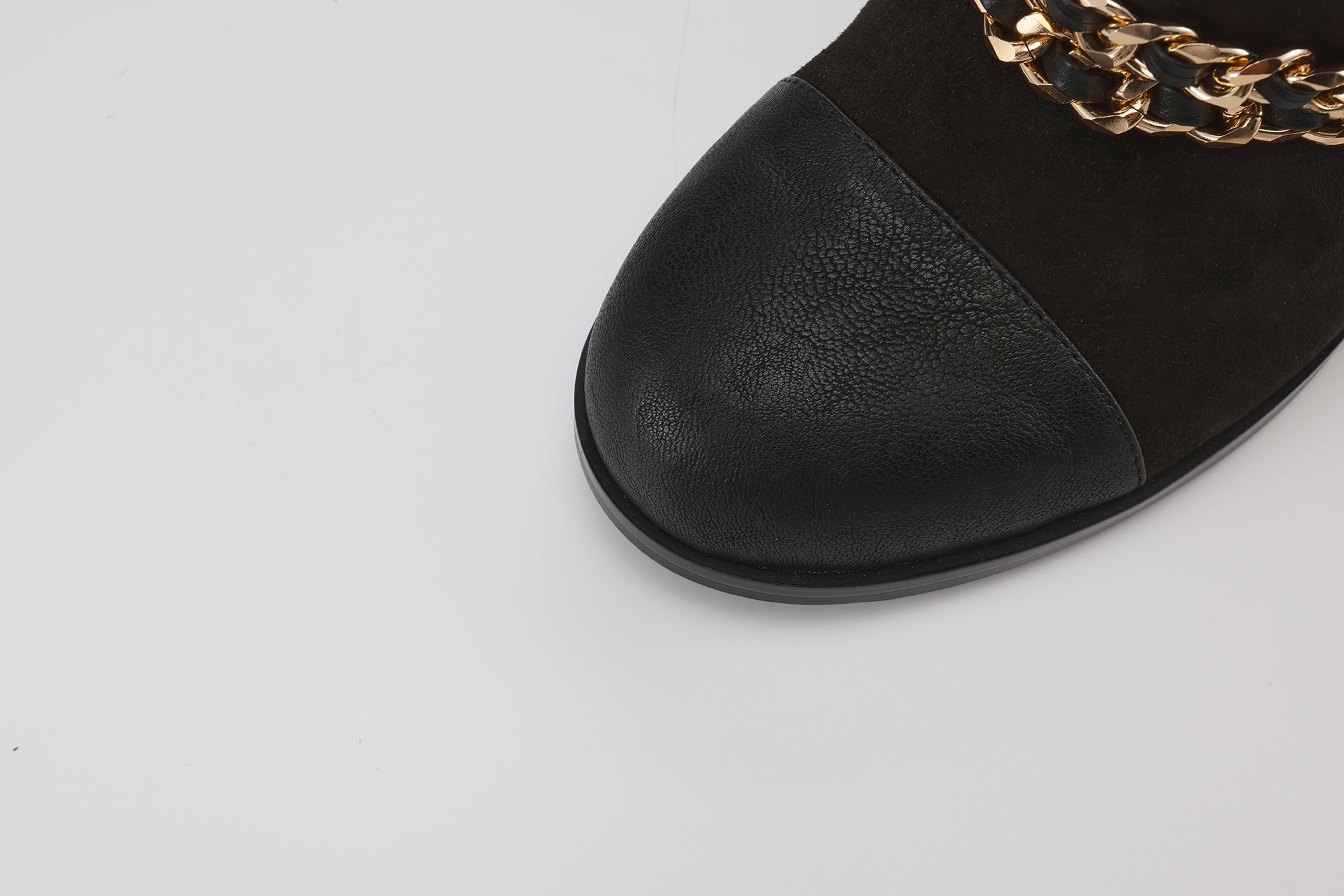 Black Metal-Buckled Knee-High Boots