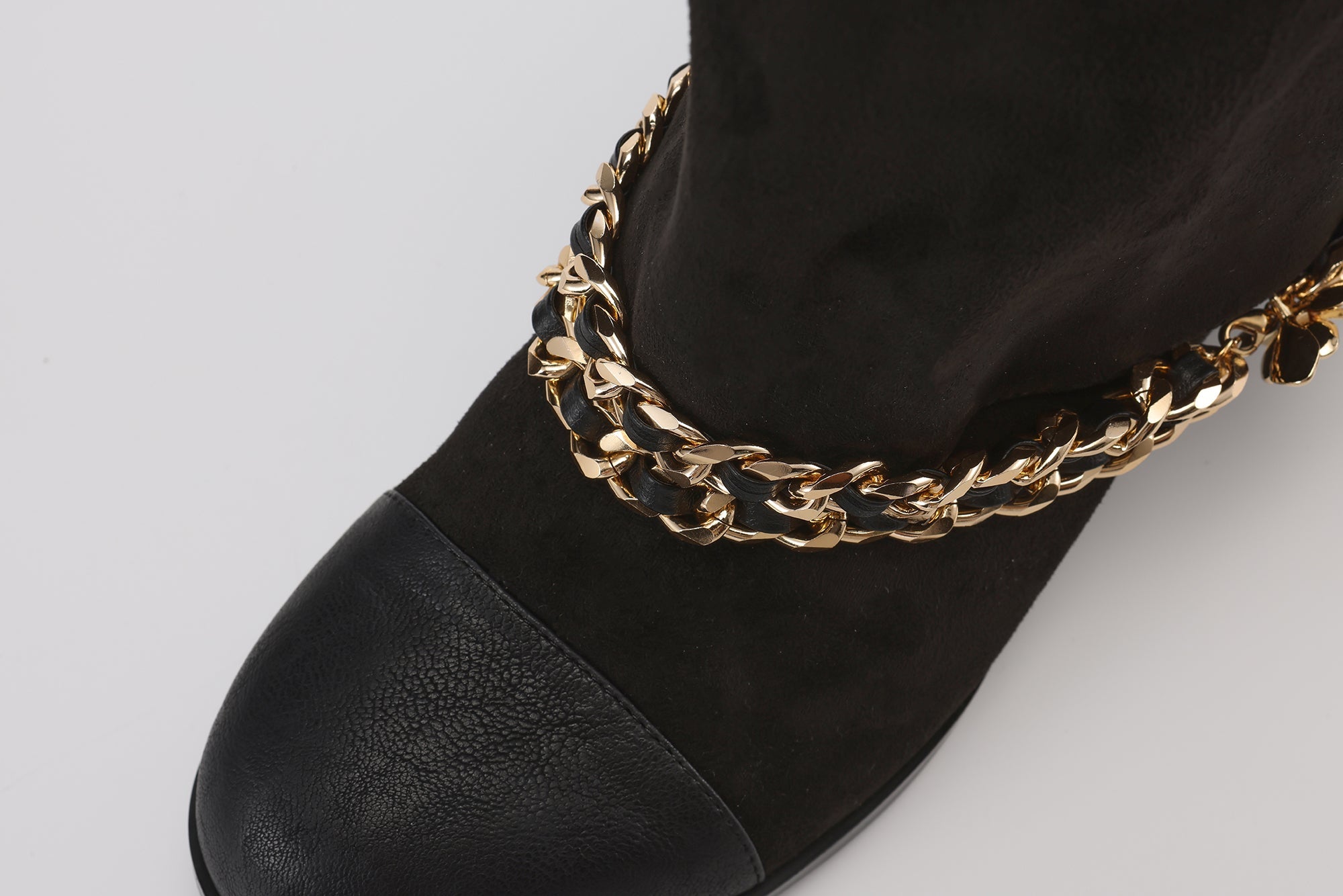 Black Metal-Buckled Knee-High Boots