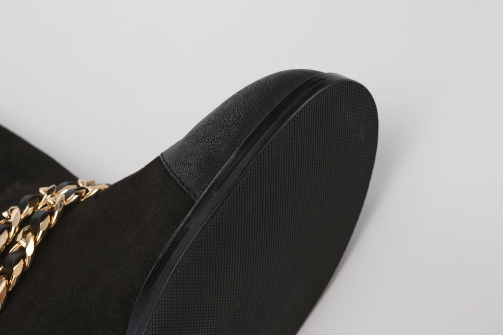 Black Metal-Buckled Knee-High Boots