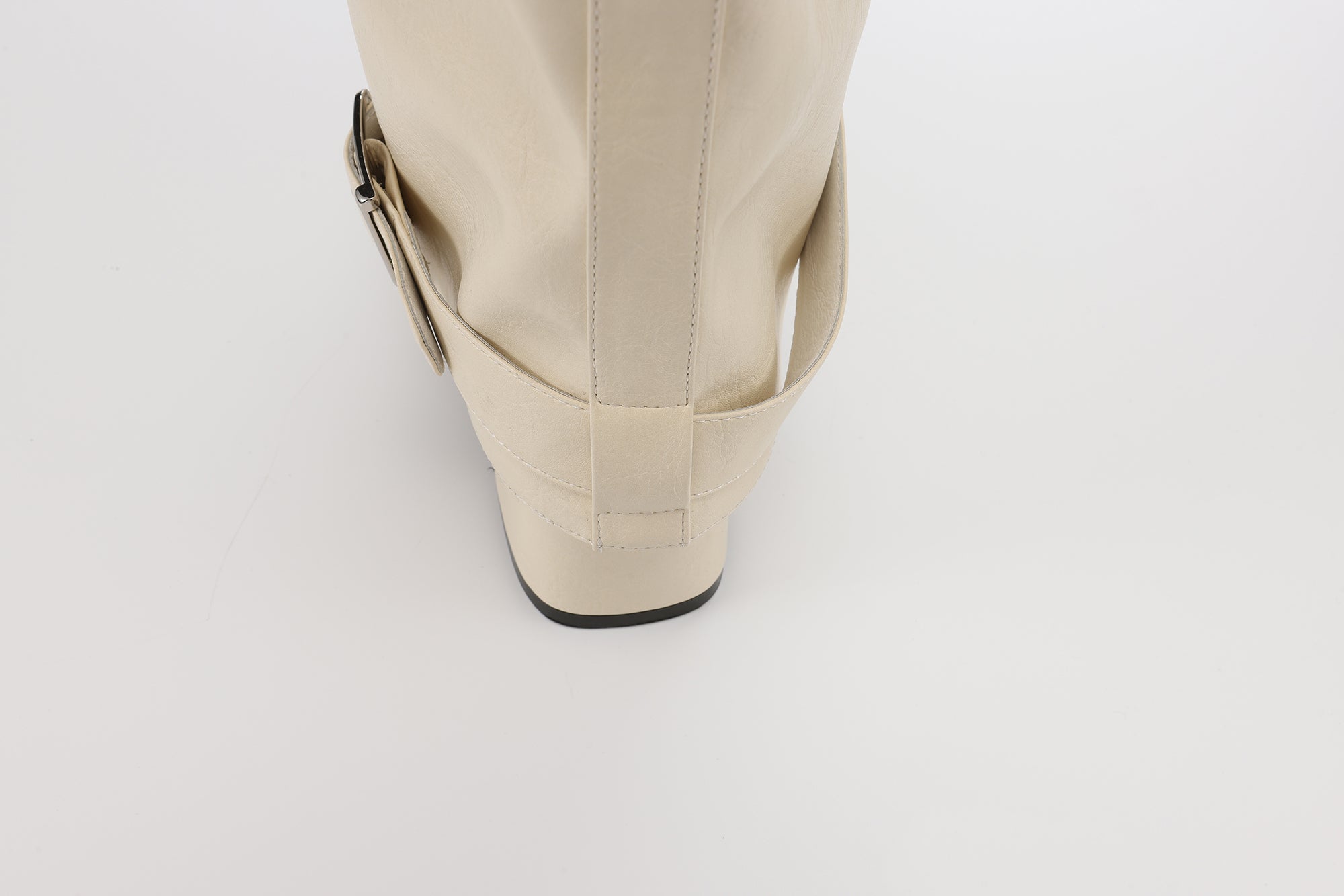 White Metal-Buckled Knee-High Boots