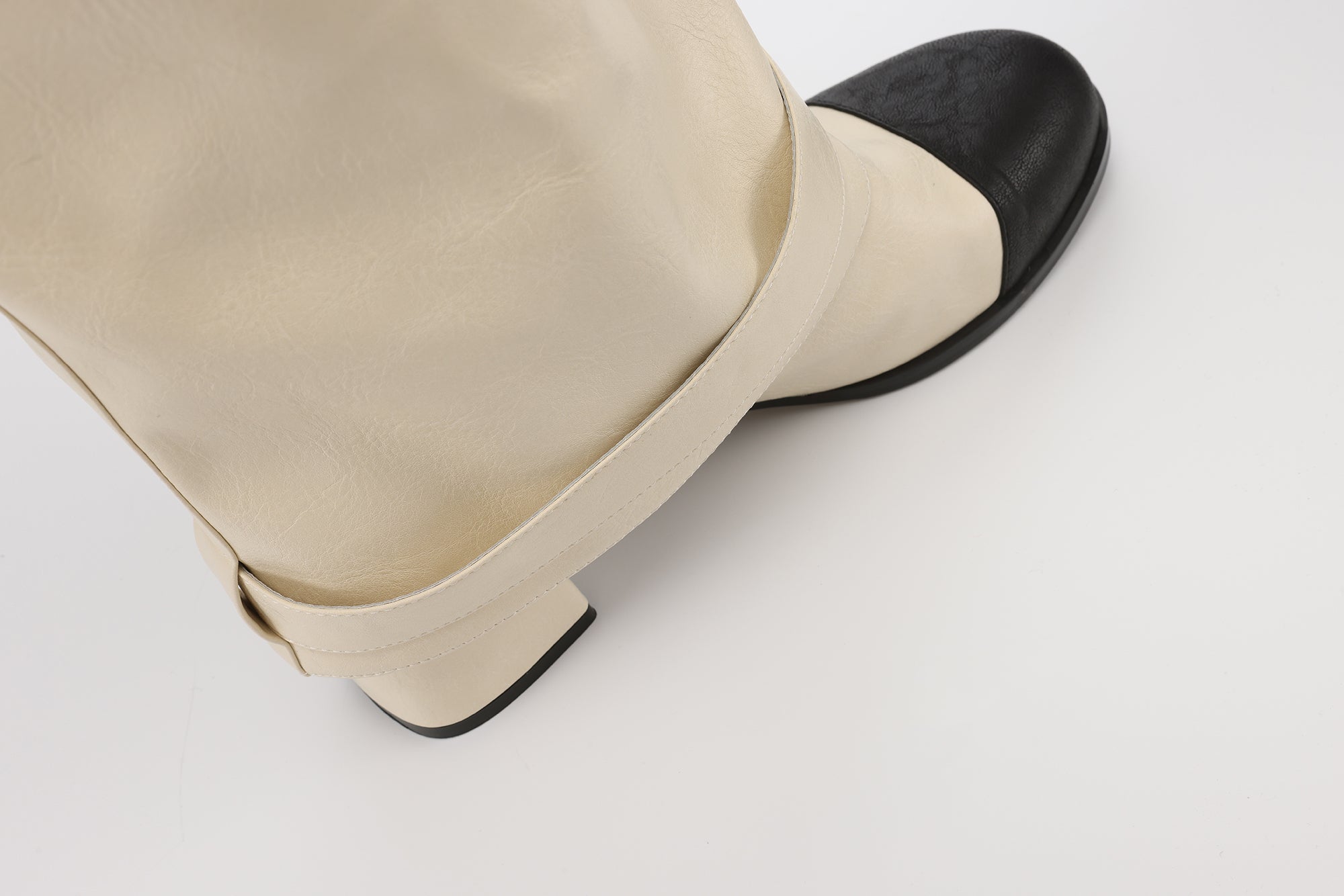 White Metal-Buckled Knee-High Boots