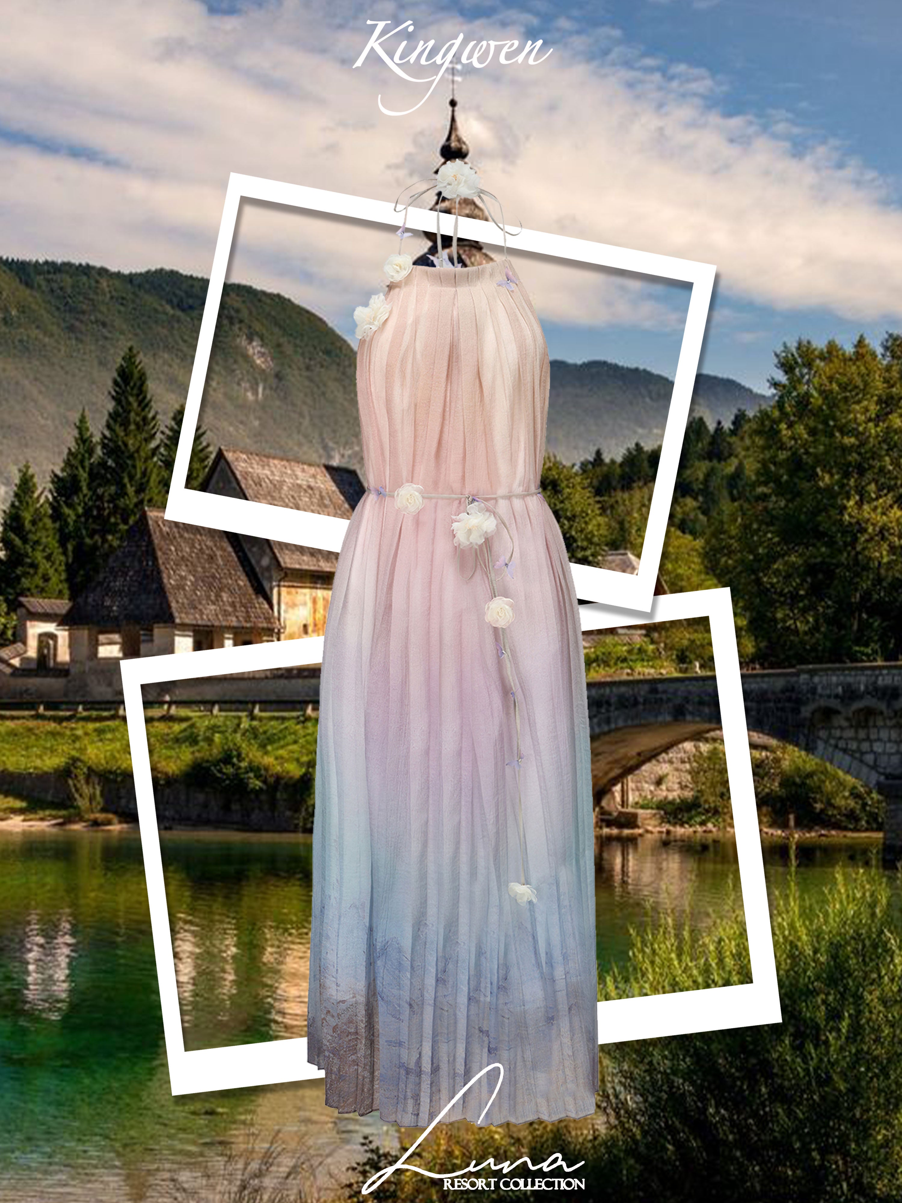 COLOR PRINTED HALTER DRESS