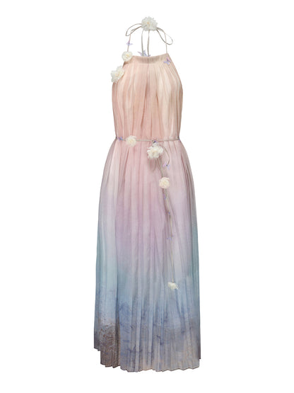 COLOR PRINTED HALTER DRESS