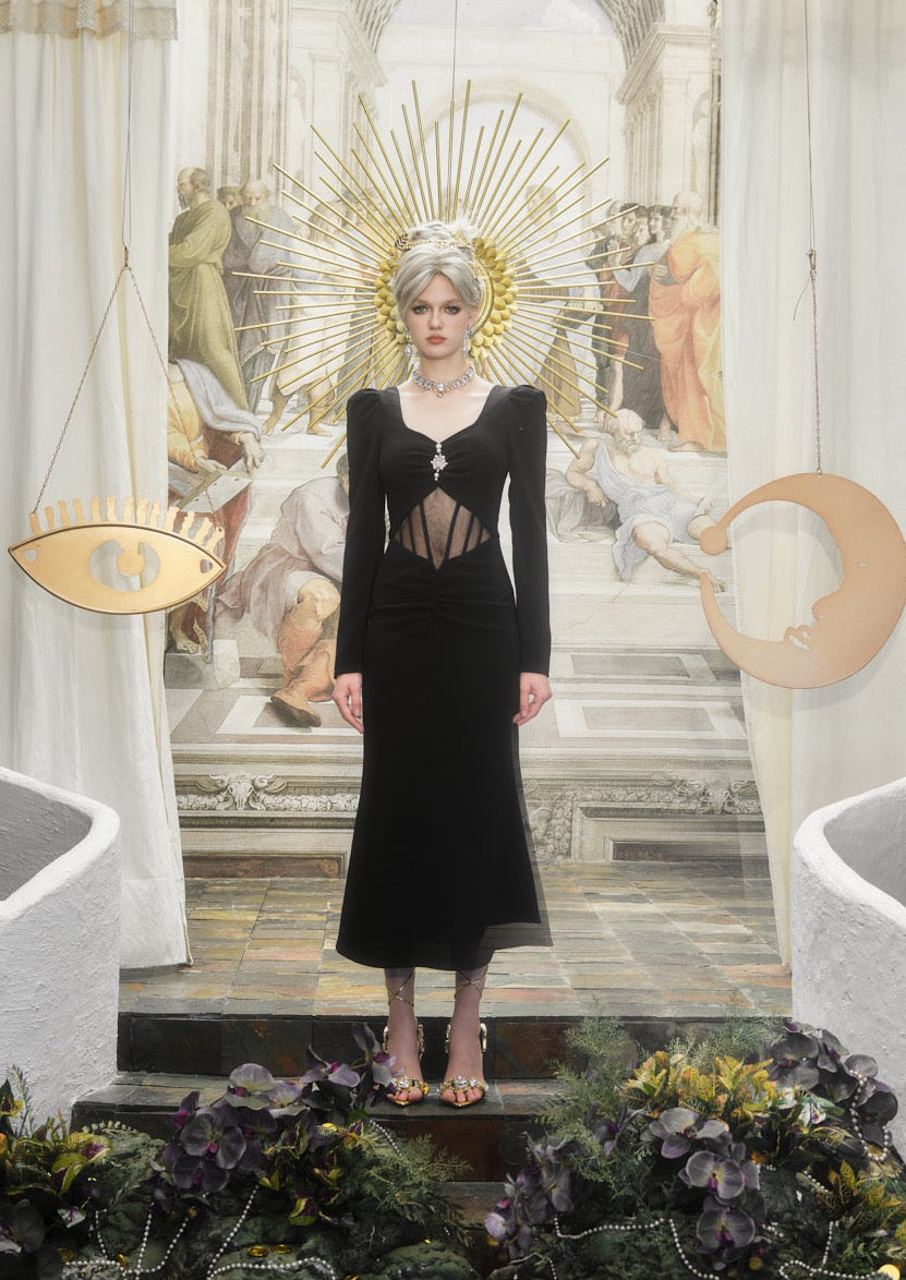 BLACK FISHBONE DRESS