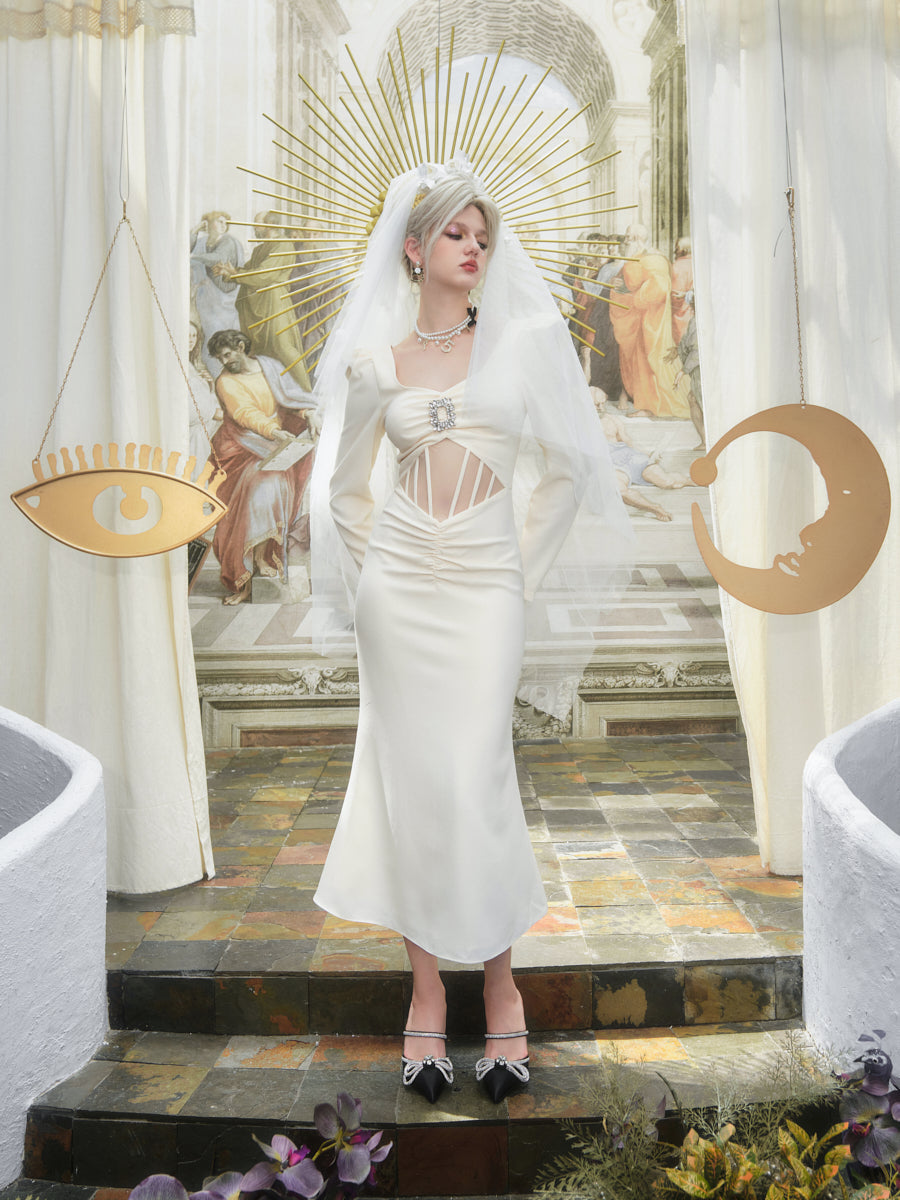 WHITE FISHBONE DRESS