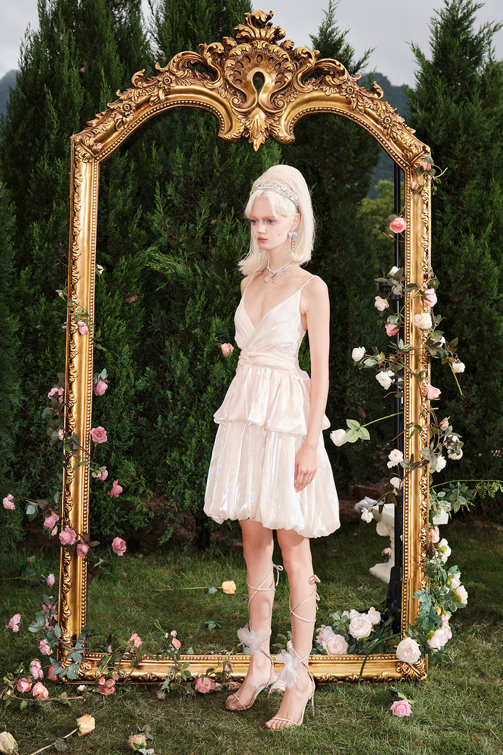 LIGHT CHAMPAGNE AQUA SATIN CAKE DRESS