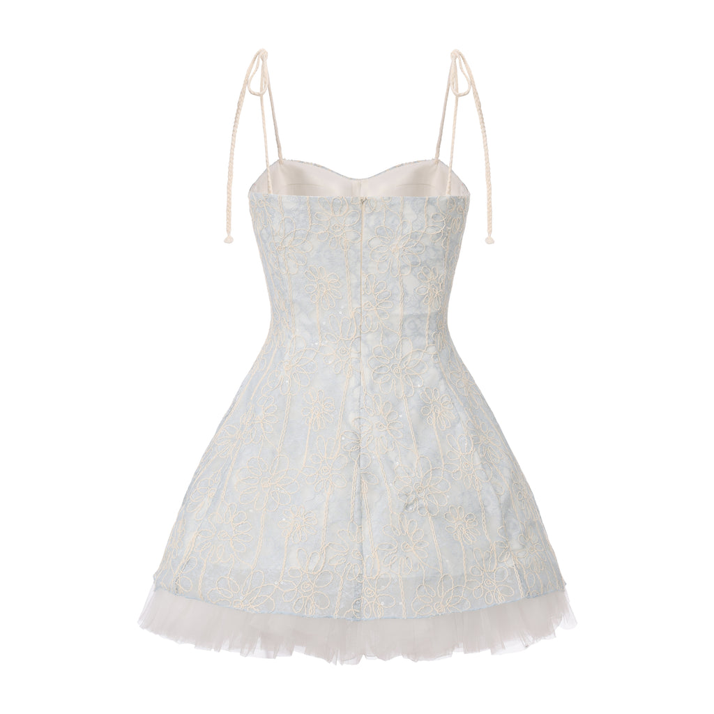 Blue Rattan Shoulder Strap A-line Dress