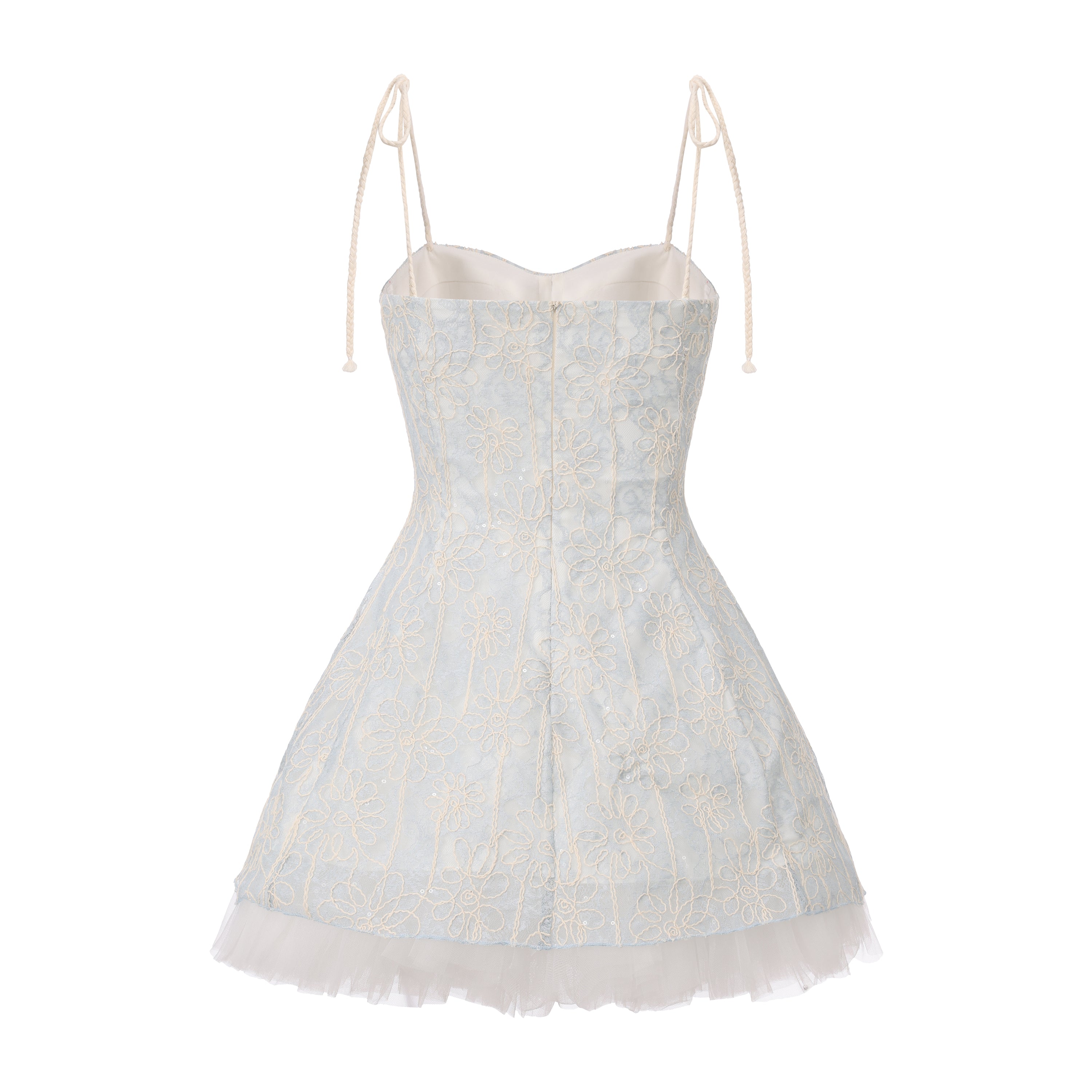 Blue Rattan Shoulder Strap A-line Dress