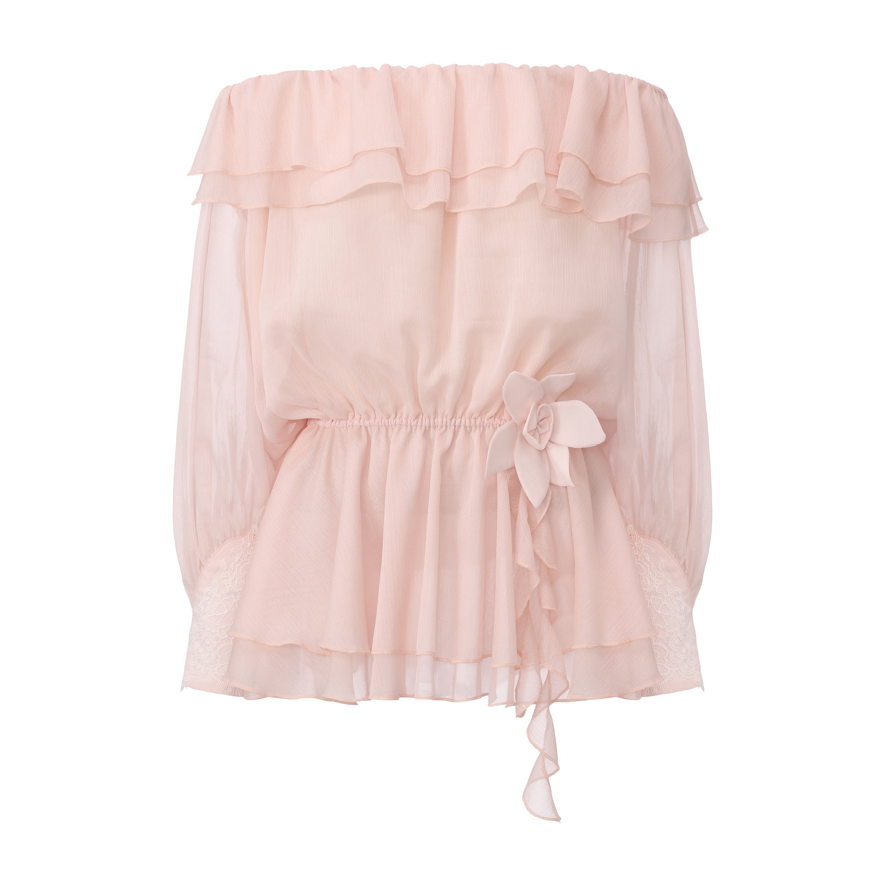 Pink Shimmering Iris-Patterned Long-Sleeved Top