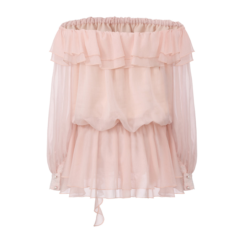 Pink Shimmering Iris-Patterned Long-Sleeved Top